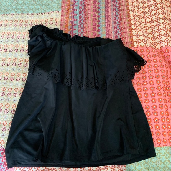 One Shoulder Ruffled Black Tankini - Picture 2 of 4